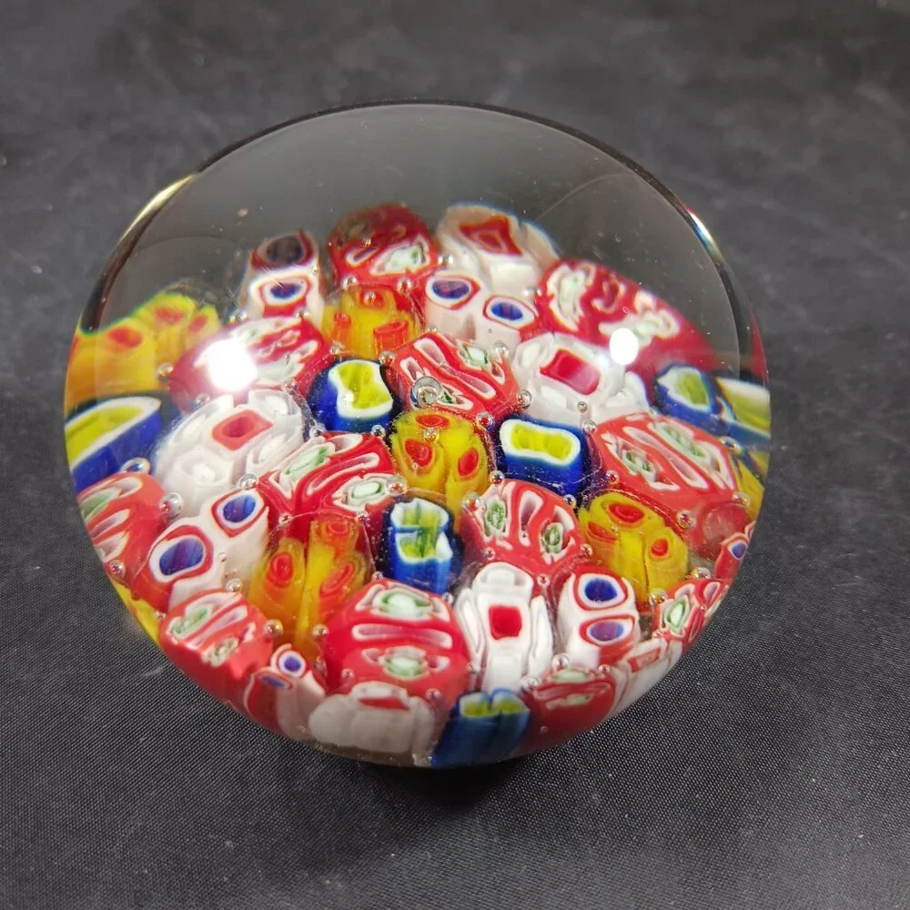 Vintage Murano Style Millefiori Italy Multicolored Cane Art Glass Paperweight